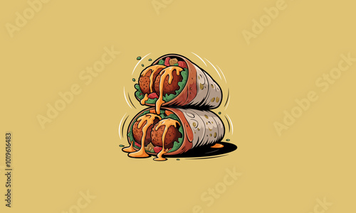 Cartoon wraps filled with fried chicken and cheese