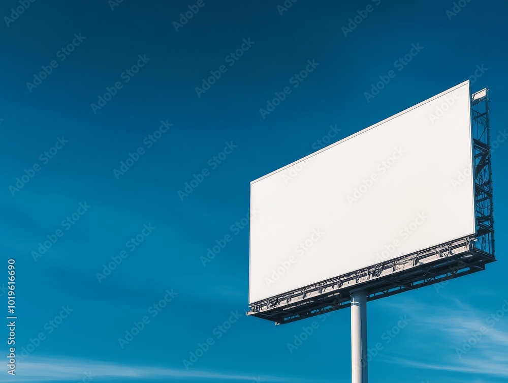 2408 83.A wide-angle shot of a massive white billboard, standing against a deep blue sky. The billboard is completely blank, with no text or images, and the bright sunlight highlights its smooth 2408 83.A wide-angle shot of a massive white billboard, standing against a deep blue sky. The billboard is completely blank, with no text or images, and the bright sunlight highlights its smooth