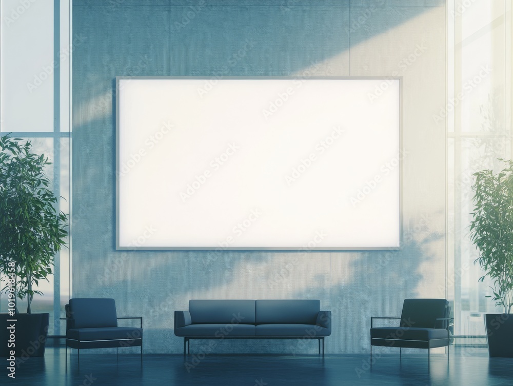 2408 143.A wide blank billboard is hung on a fabric-covered wall in a modern office. The bright white surface stands out sharply against the muted tones of the fabric, offering a perfect space for 2408 143.A wide blank billboard is hung on a fabric-covered wall in a modern office. The bright white surface stands out sharply against the muted tones of the fabric, offering a perfect space for