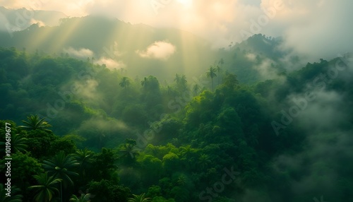 sun rays in the forest