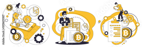 Cryptocurrency concept. Cryptocurrency concept, seedling, sprouts in fertile soil innovation, growing into oak tree financial revolution Financial technology, artisan, sculpts masterpiece