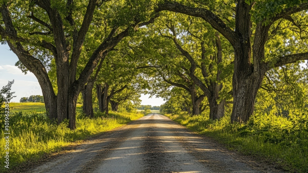 A dirt road lined by trees in the summer. A dirt road lined by trees in the summer.