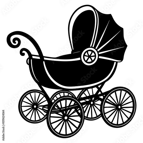 Baby Stroller, Baby Buggy Silhouette Clipart, Outline, Newborn, Carriage, Digital Paper Cut File