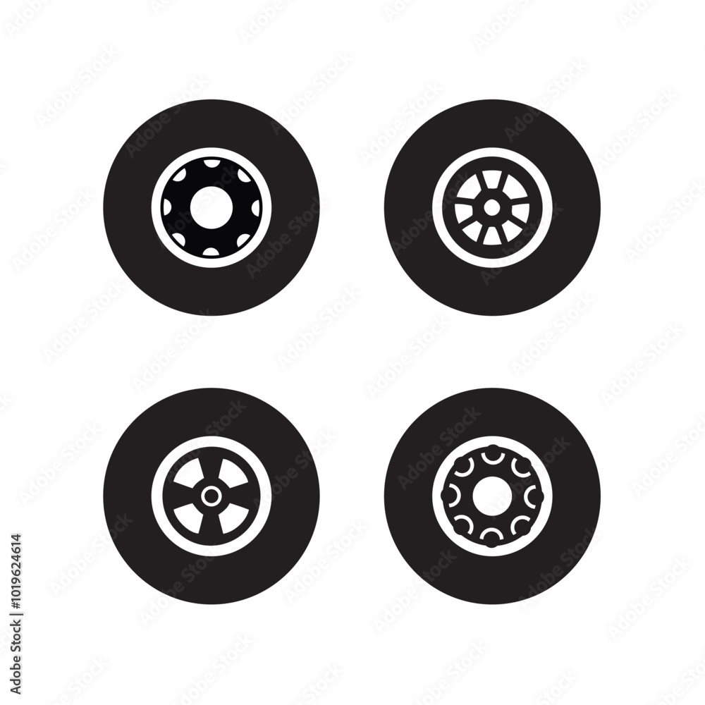 Set of rubber wheel tires and wheels icon vector template Set of rubber wheel tires and wheels icon vector template