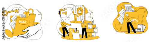 Data storage vector illustration. Technology marvels in intricate dance data storage and seamless information access Data protection measures ensure sanctity information within data base