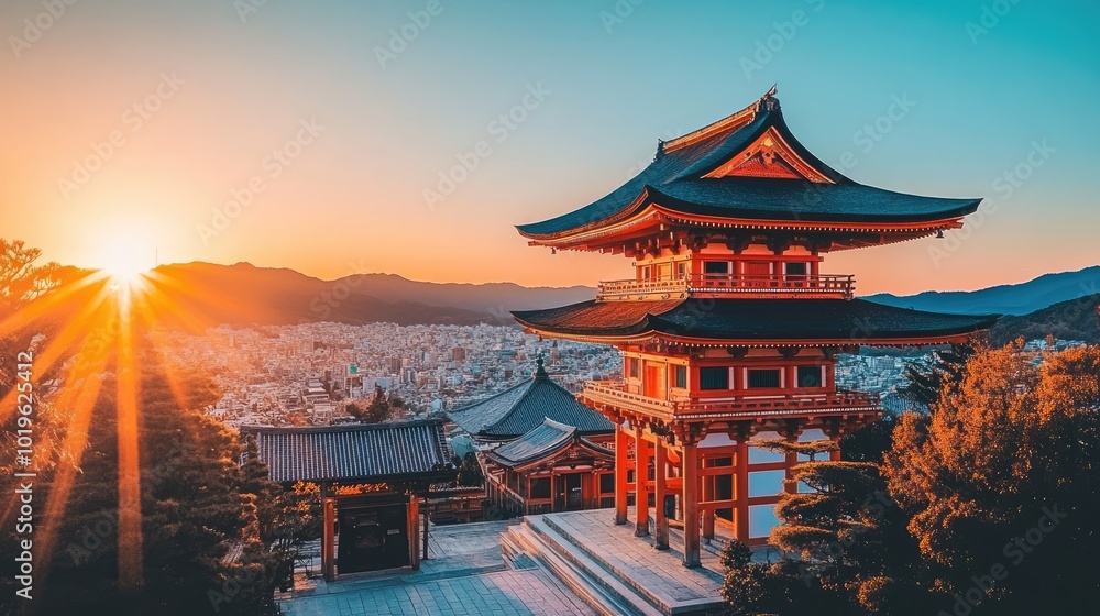 Serene Sunset Over Traditional Japanese Pagoda Serene Sunset Over Traditional Japanese Pagoda
