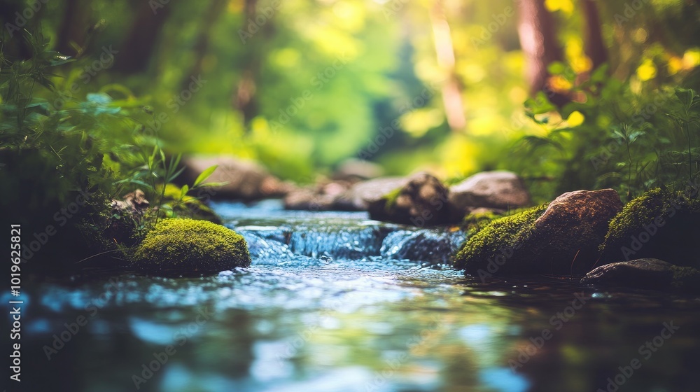 Tranquil Stream in Lush Green Forest Setting Tranquil Stream in Lush Green Forest Setting