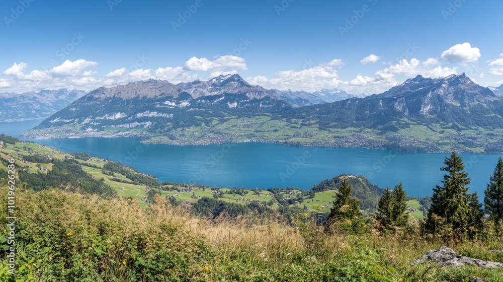 Scenic Mountain View Over Serene Lake Landscape Scenic Mountain View Over Serene Lake Landscape