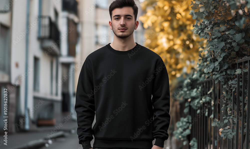 Black BELLA + CANVAS Crewneck Sweatshirt 3945 Mockup Black BELLA + CANVAS Crewneck Sweatshirt 3945 Mockup