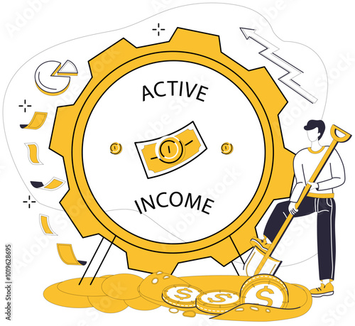 Salary earnings vector illustration. Making money is gentle breeze caresses sails steering ship salary earnings Reward, golden crown, rests on head those who tread path salary earnings