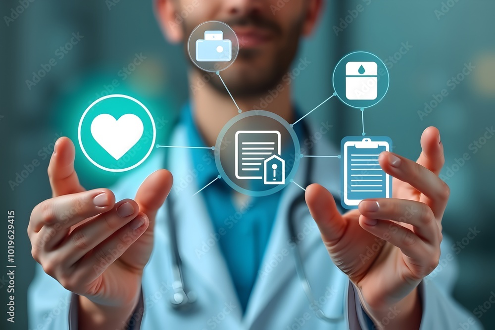 Doctor's Digital Healthcare Network With Icons Doctor's Digital Healthcare Network With Icons
