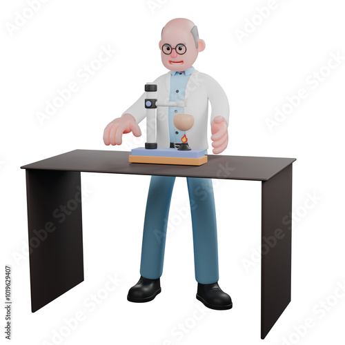 Science Male Scientist. A male scientist is preparing at a laboratory table to conduct an experiment. 3D Professional Character photo