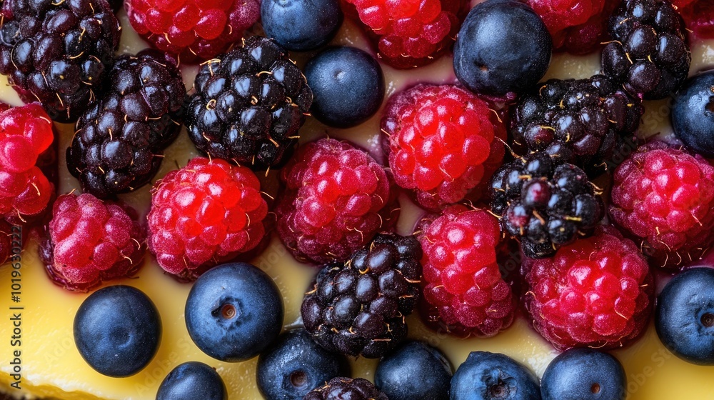 Fresh Berries on Creamy Dessert Surface Fresh Berries on Creamy Dessert Surface