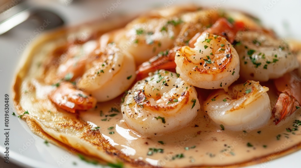 Delicious Shrimp on Soft Pancake Delight Delicious Shrimp on Soft Pancake Delight