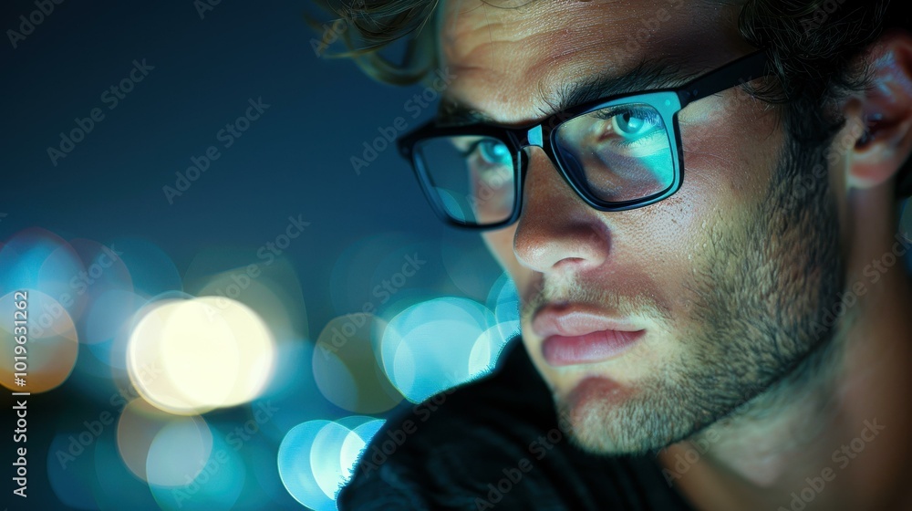 A thoughtful man in glasses reflects quietly indoors, surrounded by blurred figures and soft lights, embodying contemplation. A thoughtful man in glasses reflects quietly indoors, surrounded by blurred figures and soft lights, embodying contemplation.