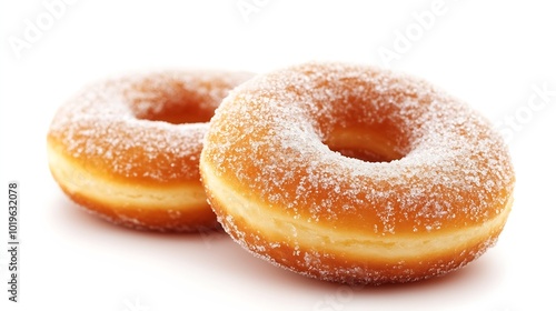 Classic sugary donuts isolated on white background : Generative AI