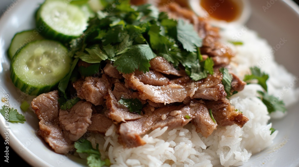 Delicious Beef Rice Bowl with Fresh Vegetables Delicious Beef Rice Bowl with Fresh Vegetables