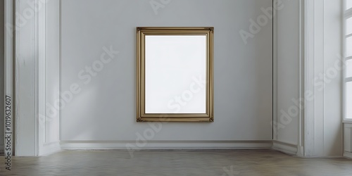 Empty square frame mockup in the modern minimalist interior over white wall background,Empty framing for photo or picture.