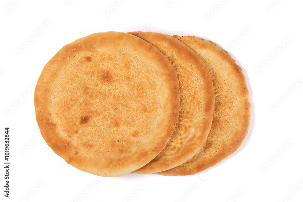 naan bread isolated on white background. Traditional food in Xinjiang, China naan bread isolated on white background. Traditional food in Xinjiang, China
