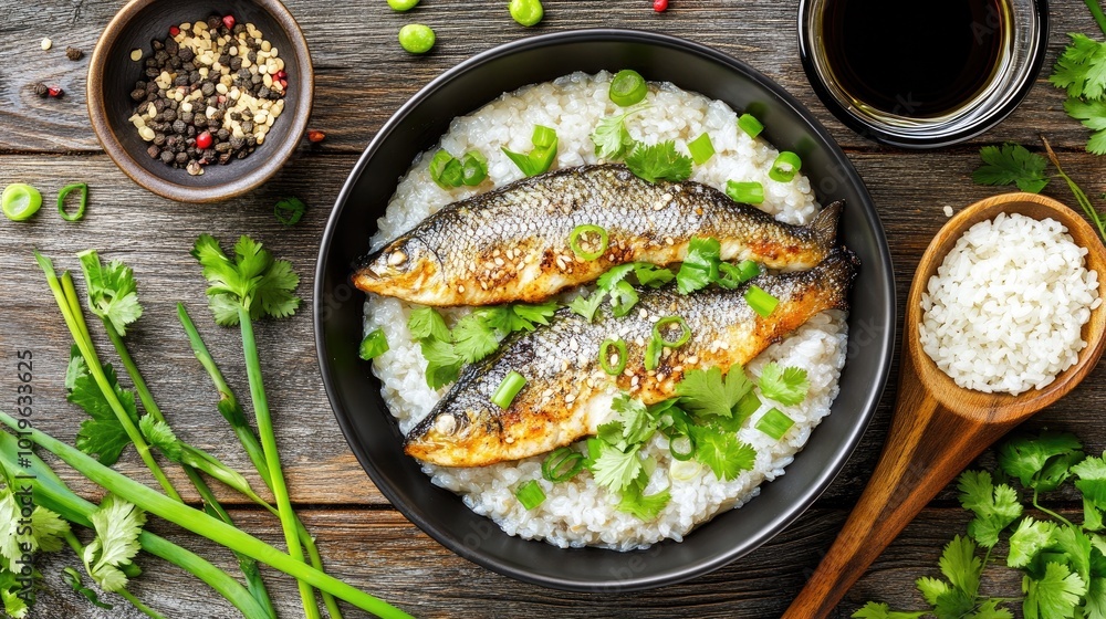 Delicious Fish Dish with Rice and Fresh Herbs