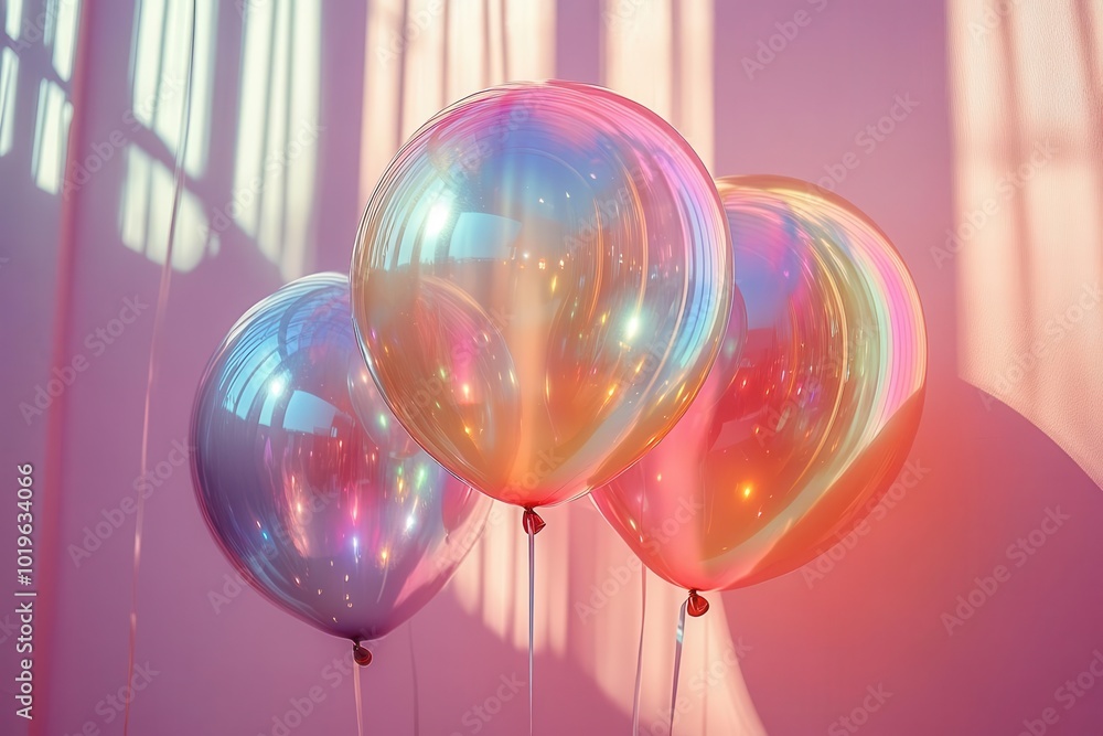 shimmering holographic number balloons floating against neutral backdrop iridescent surfaces reflect rainbow hues creating a festive futuristic atmosphere shimmering holographic number balloons floating against neutral backdrop iridescent surfaces reflect rainbow hues creating a festive futuristic atmosphere