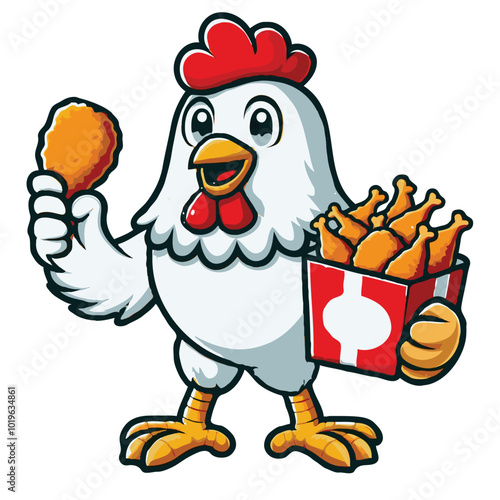 Chicken holding fried chicken mascot logo vector template
