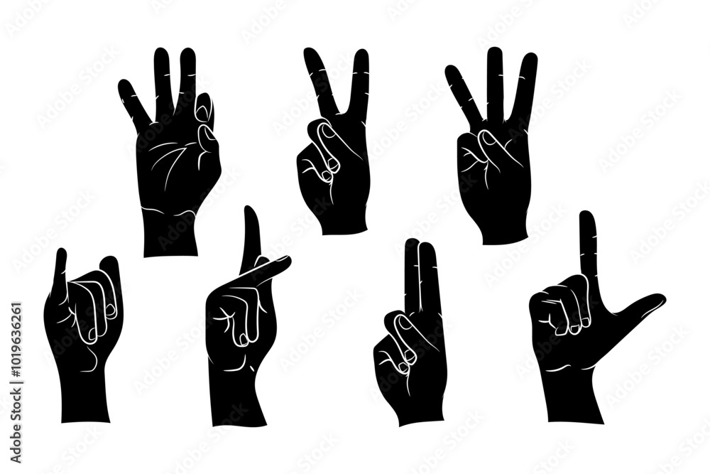 Hand-drawn complete finger symbol pack silhouette, Complete finger icon silhouette Hand-drawn complete finger symbol pack silhouette, Complete finger icon silhouette