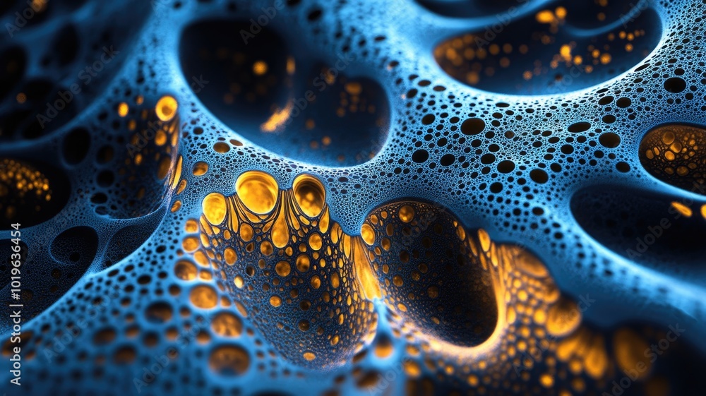 Abstract Macro Image of Blue and Gold Foamy Surface Abstract Macro Image of Blue and Gold Foamy Surface