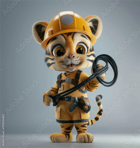 Tiger Cartoon Construction Worker 
