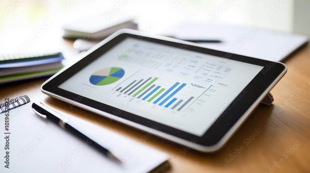 Digital Tablet Displaying Business Data and Charts Digital Tablet Displaying Business Data and Charts