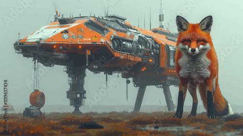 Fox in Futuristic Landscape 
