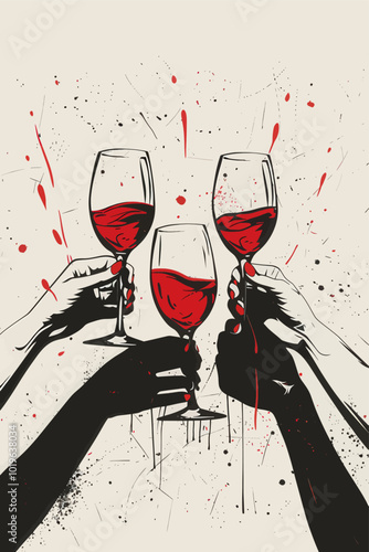 Wine Cheers with Red Splashes  
