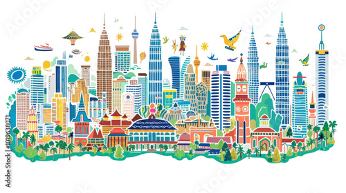 Colorful Kuala Lumpur Skyline Illustration 
