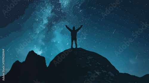 Man Silhouette Under Milky Way Galaxy  
