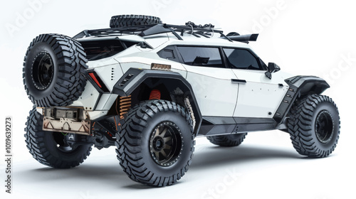 White Off-Road Vehicle with Spare Tire on Back