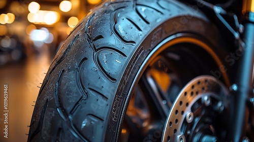 Motorcycle tire closeup shot of the tread pattern photo