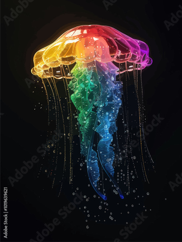 Rainbow Jellyfish with Bubbles 
