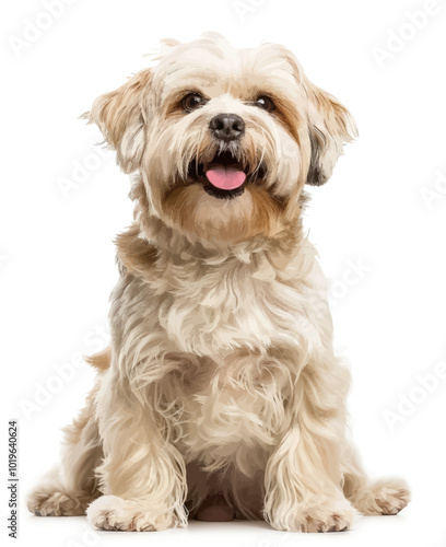 Happy Dog Sitting on White Background 
