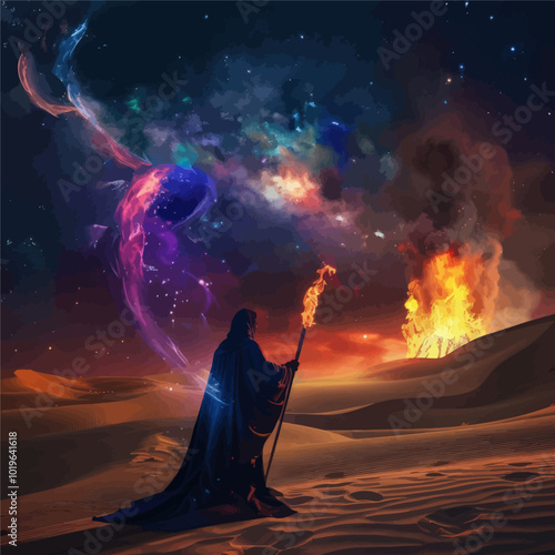 Desert Wanderer Under a Starry Sky  

