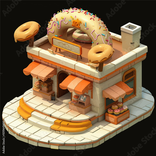 3D Donut Shop Building with Sprinkles 
