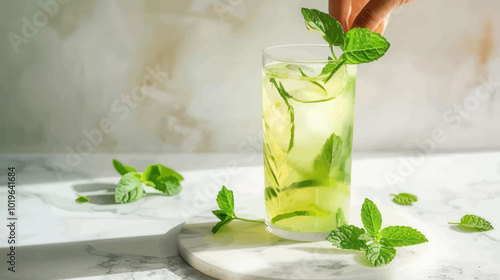 Cucumber Mint Drink with Ice  
