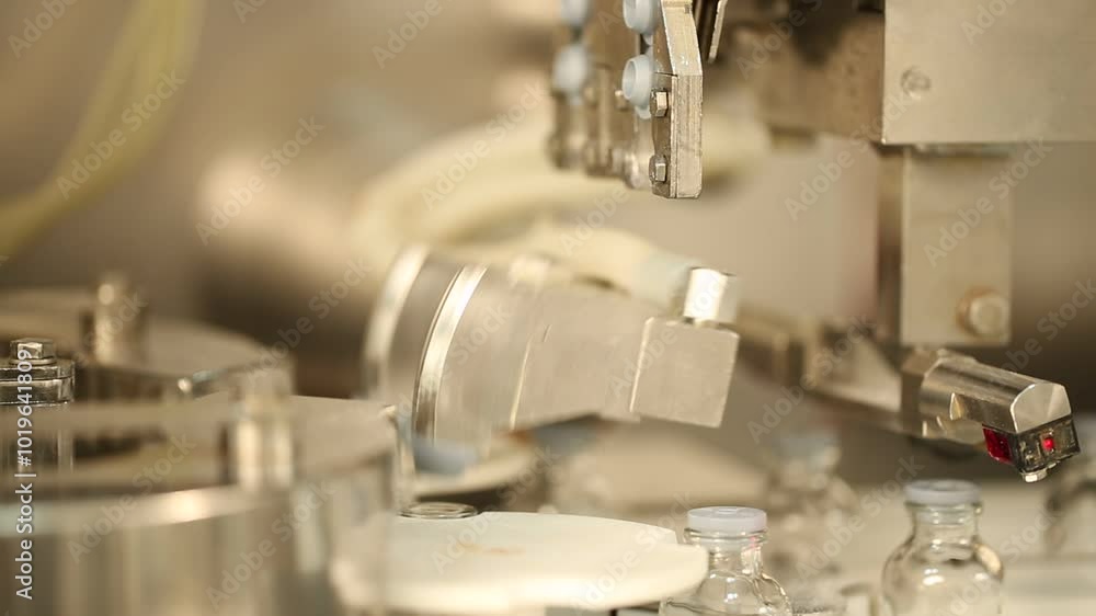 vaccine vial filling, capping. rubber stopper cap fixing. vaccines filling process drug vial in a medicine factory creative view of small vials collected for manufacturing small glass injection moving vaccine vial filling, capping. rubber stopper cap fixing. vaccines filling process drug vial in a medicine factory creative view of small vials collected for manufacturing small glass injection moving
