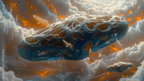 Organic Spaceship in Clouds 
