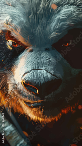 Fierce Panda Close Up with Glowing Eyes