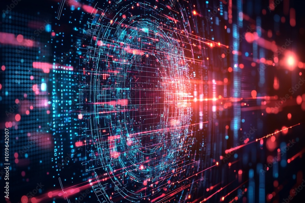Fototapeta premium Digital Technology background of data and network created with Generative AI
