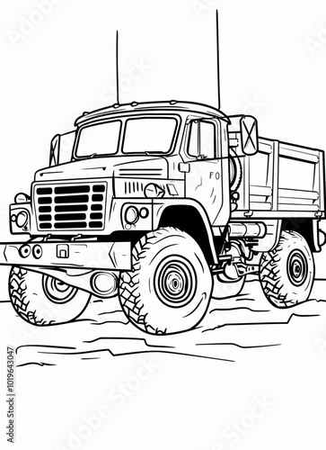 Black and White Illustration of a Truck 
