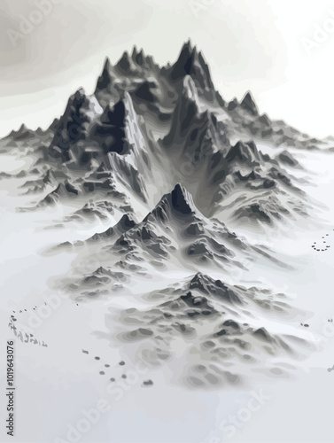 Abstract Mountain Range in Fog 
