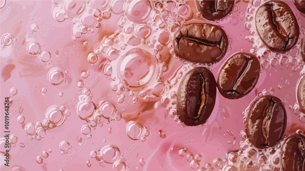 Fototapeta premium Coffee Beans in Pink Liquid with Bubbles 