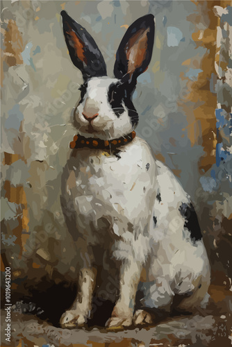 Black and White Rabbit Painting 
