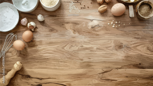 Baking Ingredients on Wooden Tabletop  
